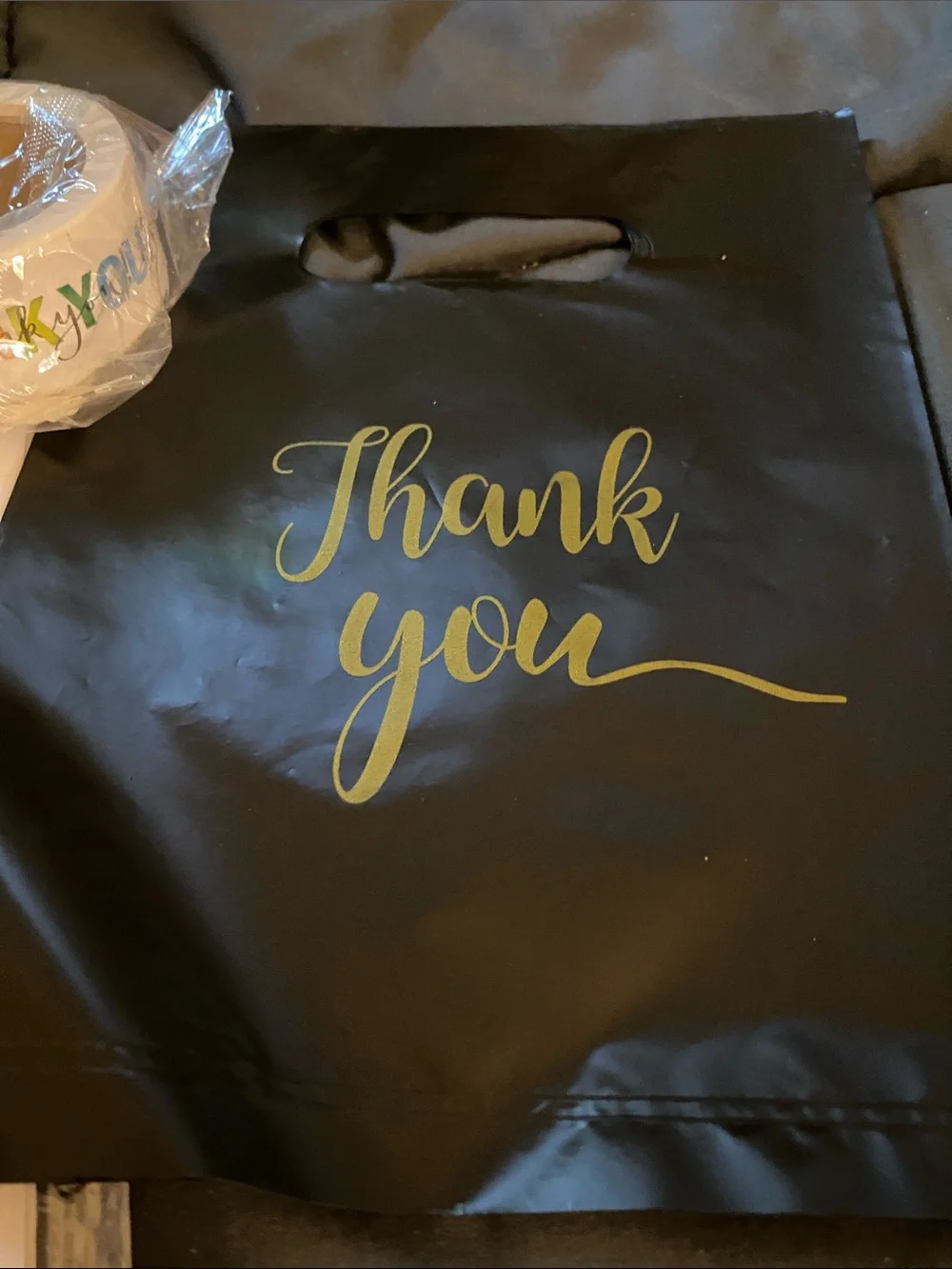 Thank You Black Party Favor Bags with Gold Script - With Thank You Stickers